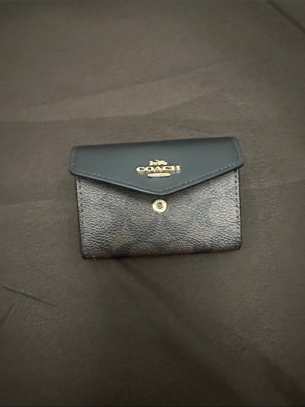 Coach Navy Blue Leather & Signature Canvas Key Card Holder